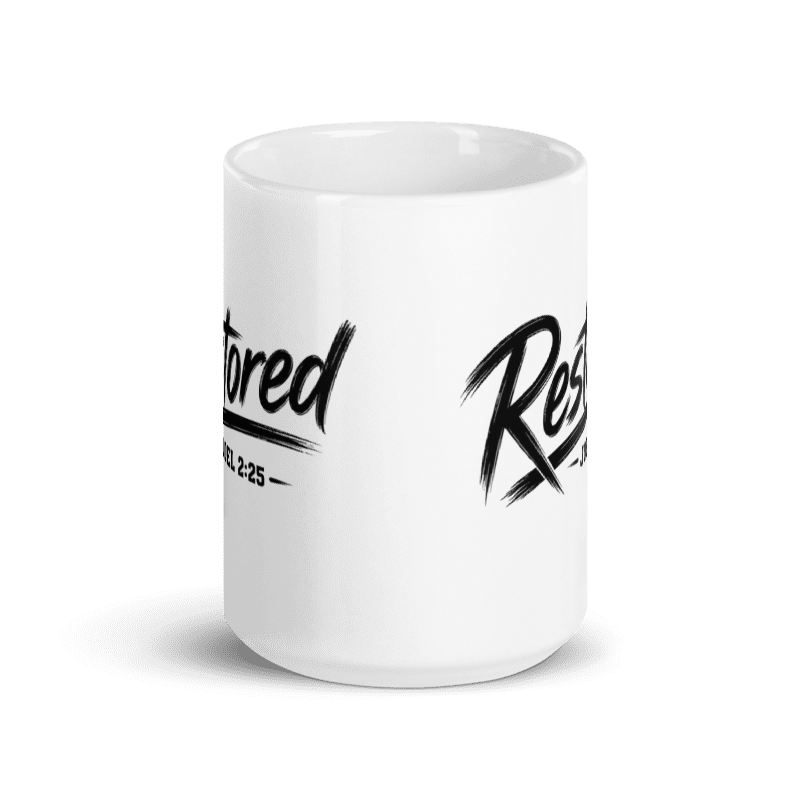 Restored Joel 2:25 15 oz Christian Coffee Mug | Black or White