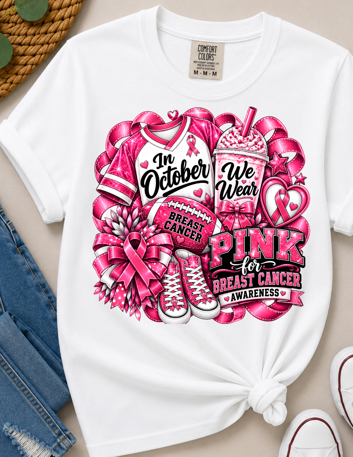 In October We Wear Pink Breast Cancer Awareness Short Sleeve T-Shirt