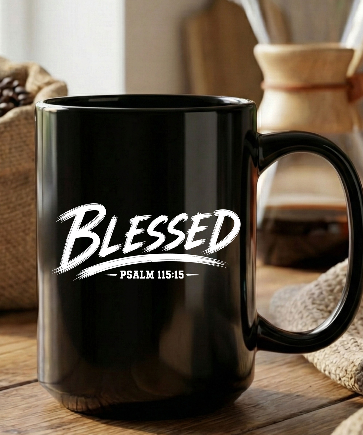 Blessed Psalm 115:15 15 oz Christian Coffee Mug | Black or White