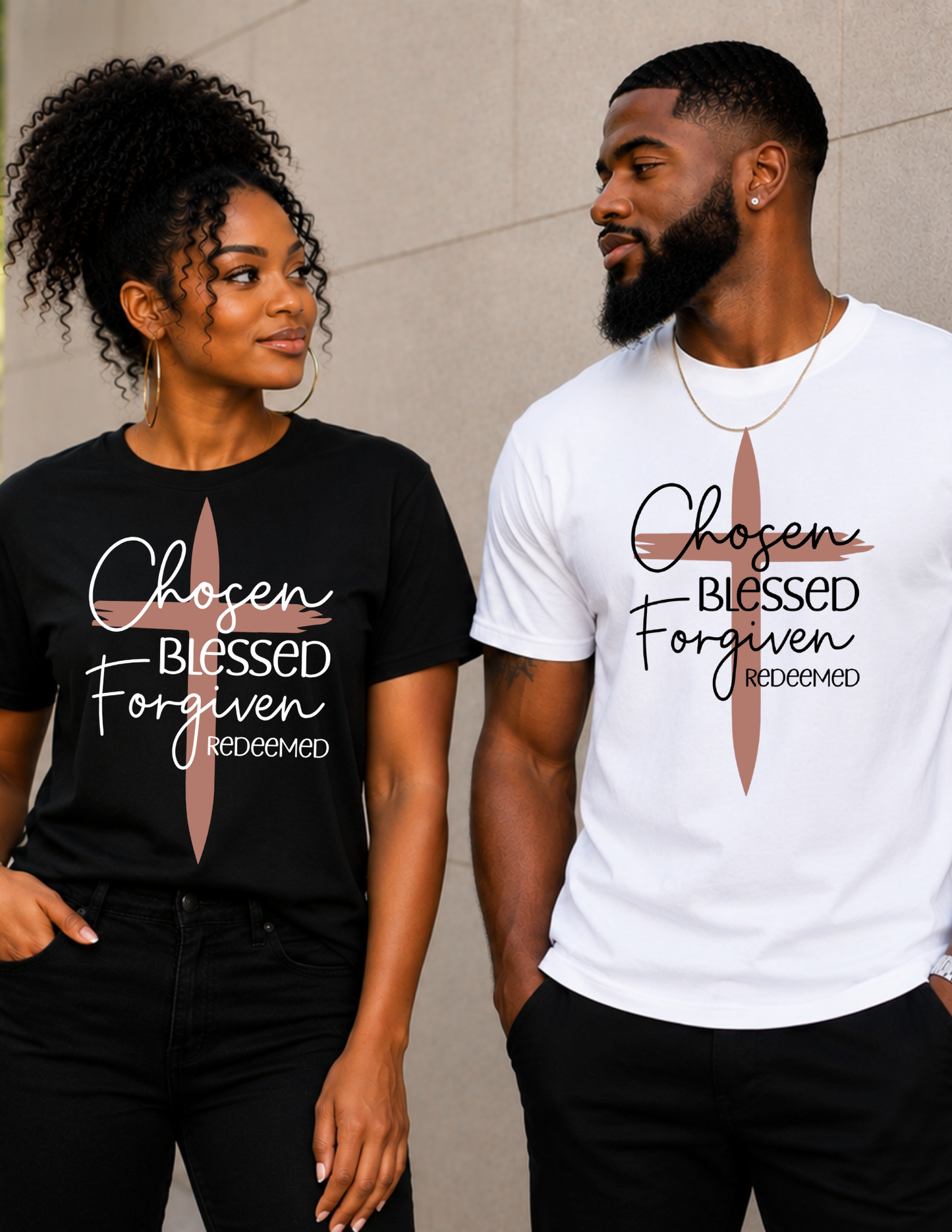 Chosen Blessed Forgiven Redeemed Christian T-Shirt | Faith-Based Cross Shirt