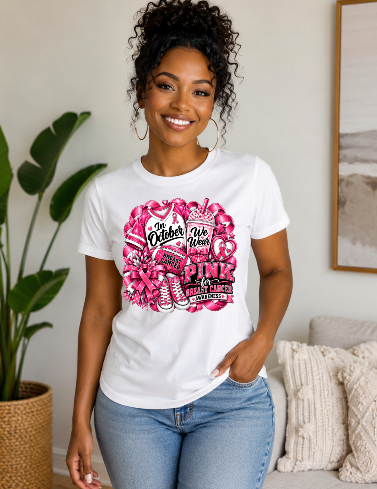 In October We Wear Pink Breast Cancer Awareness Short Sleeve T-Shirt
