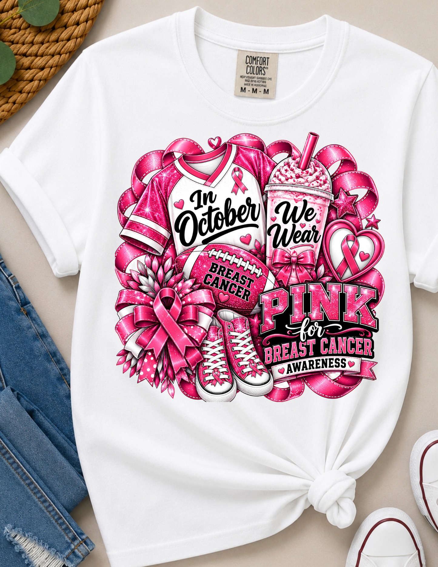 In October We Wear Pink Breast Cancer Awareness Short Sleeve T-Shirt