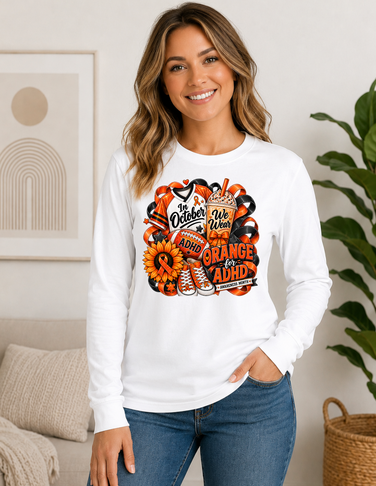 ADHD Awareness Long Sleeve Shirt - In October We Wear Orange