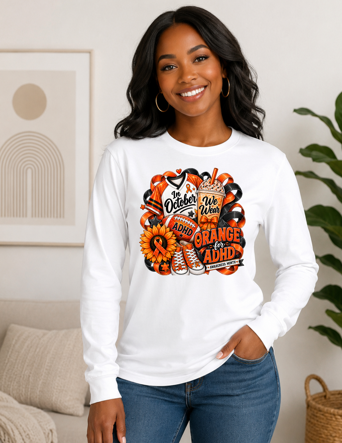 ADHD Awareness Long Sleeve Shirt - In October We Wear Orange