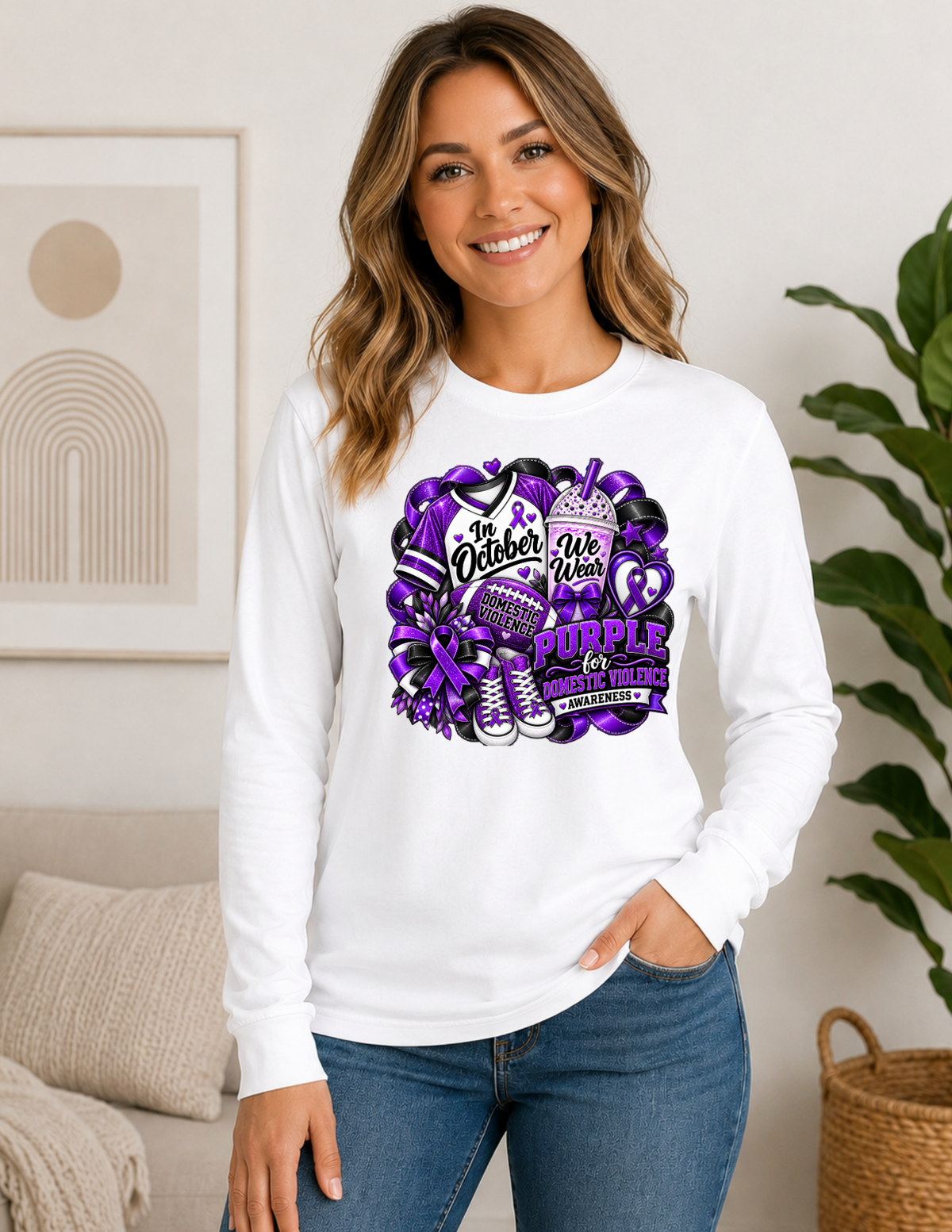 Domestic Violence Awareness Long Sleeve Shirt - In October We Wear Purple
