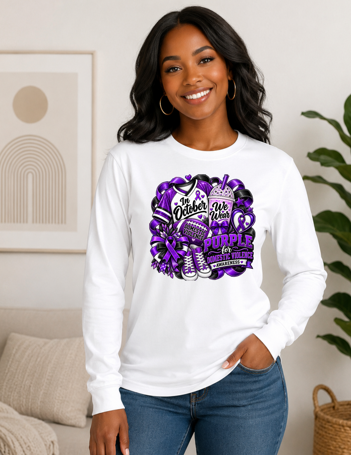 Domestic Violence Awareness Long Sleeve Shirt - In October We Wear Purple