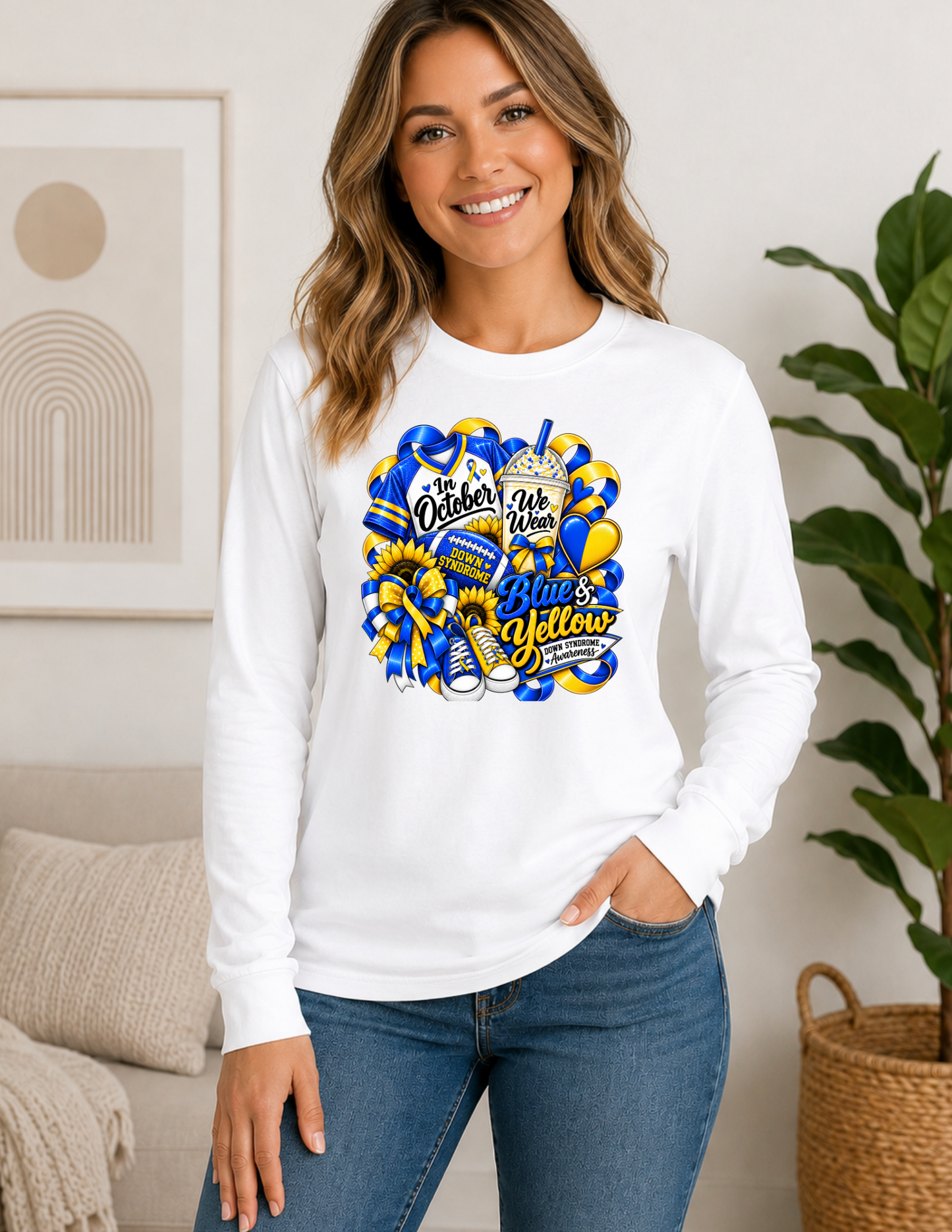Down Syndrome Awareness Blue & Yellow Long Sleeve Shirt