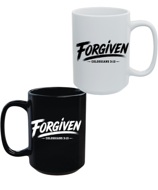 Forgiven Christian 15 oz Coffee Mug | Black or White Faith Mug