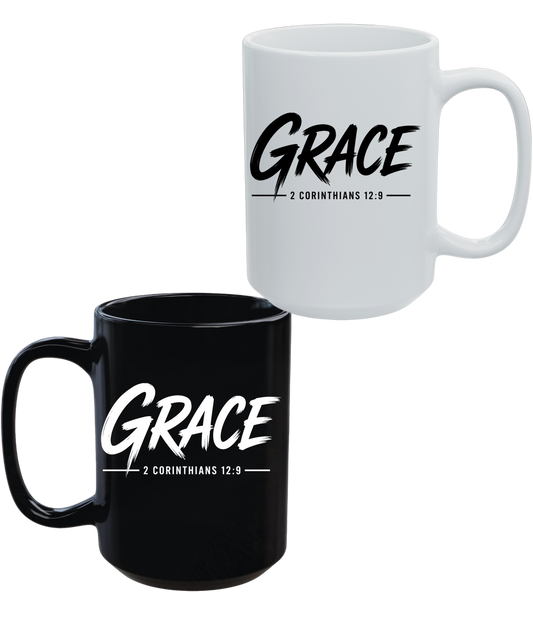 Grace 2 Corinthians 12:9 15 oz Christian Coffee Mug | Black or White