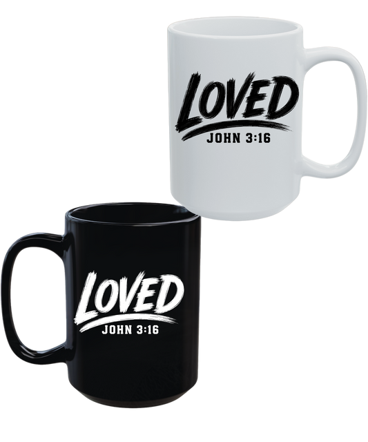 Loved John 3:16 15 oz Christian Coffee Mug | Black or White