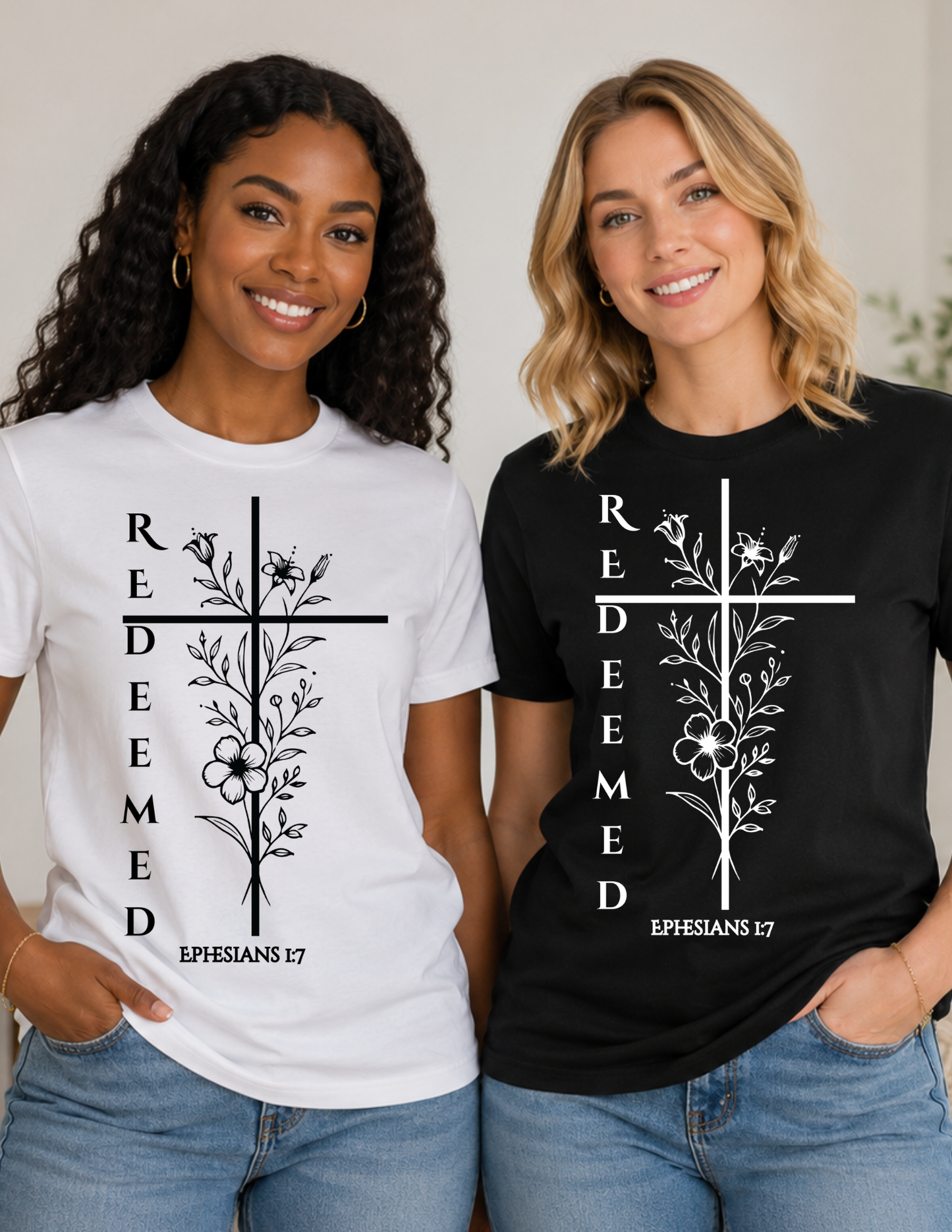 REDEEMED Christian T-Shirt | Ephesians 1:7 Bible Verse Faith Shirt