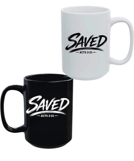 Saved Acts 2:21 Christian 15 oz Coffee Mug | Faith Gift