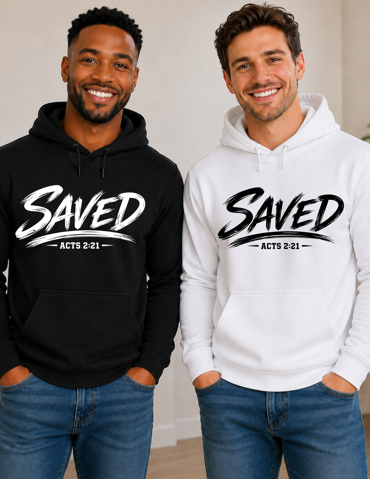 Saved Acts 2:21 Christian Hoodie | Black & White Faith Sweatshirt