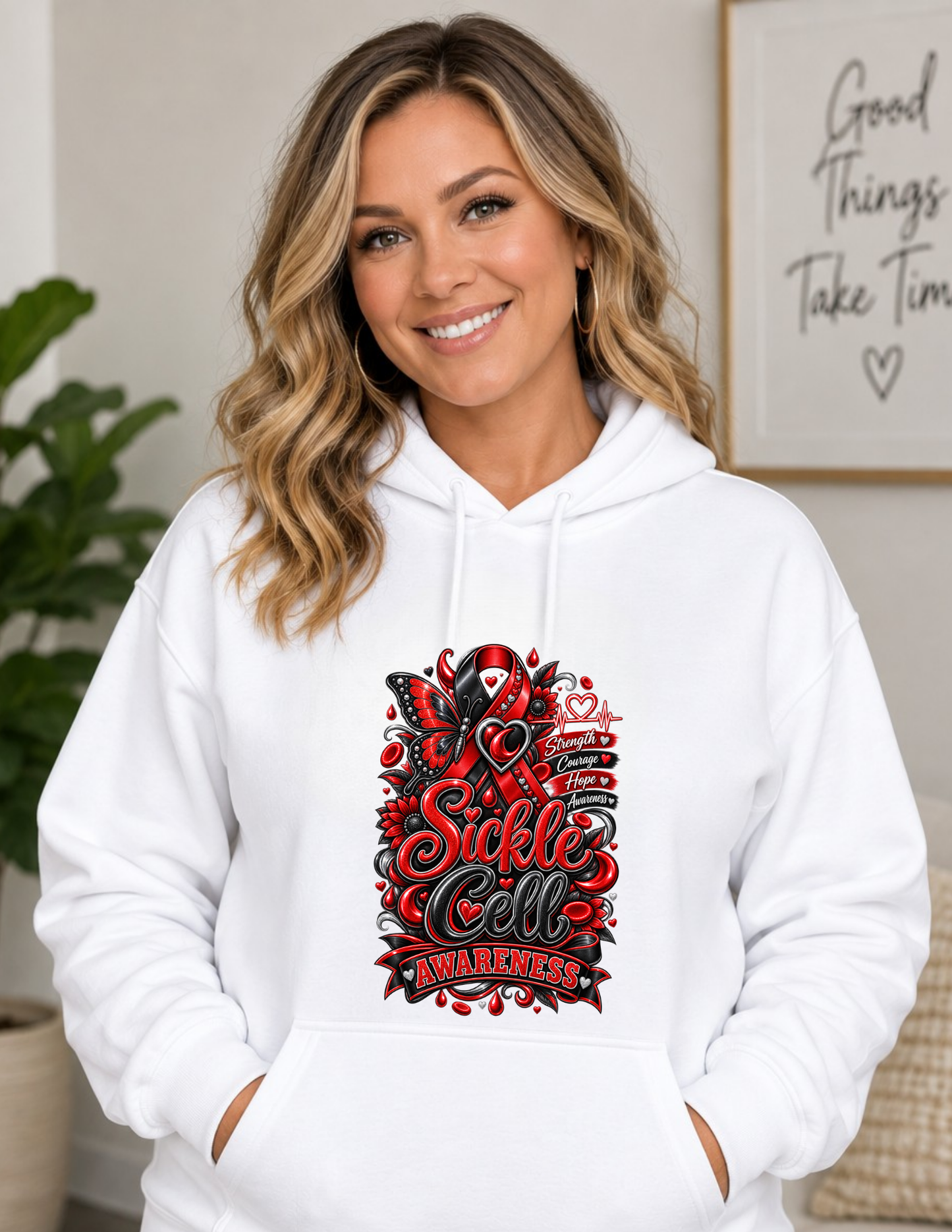Sickle Cell Awareness Hoodie - Strength Courage Hope