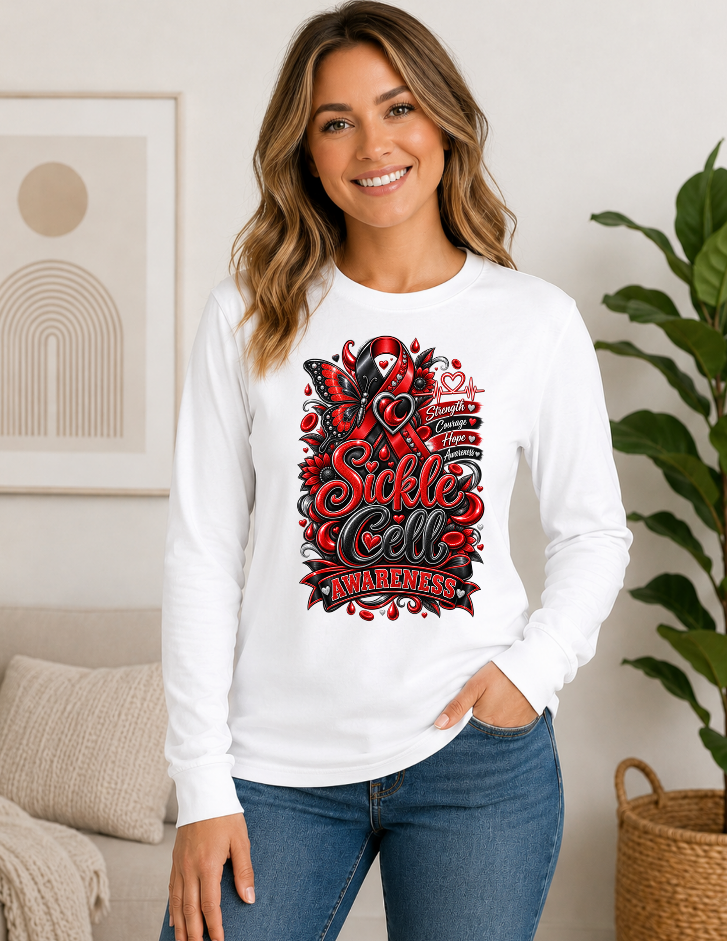 Sickle Cell Awareness - Strength Courage Hope Long Sleeve Shirt