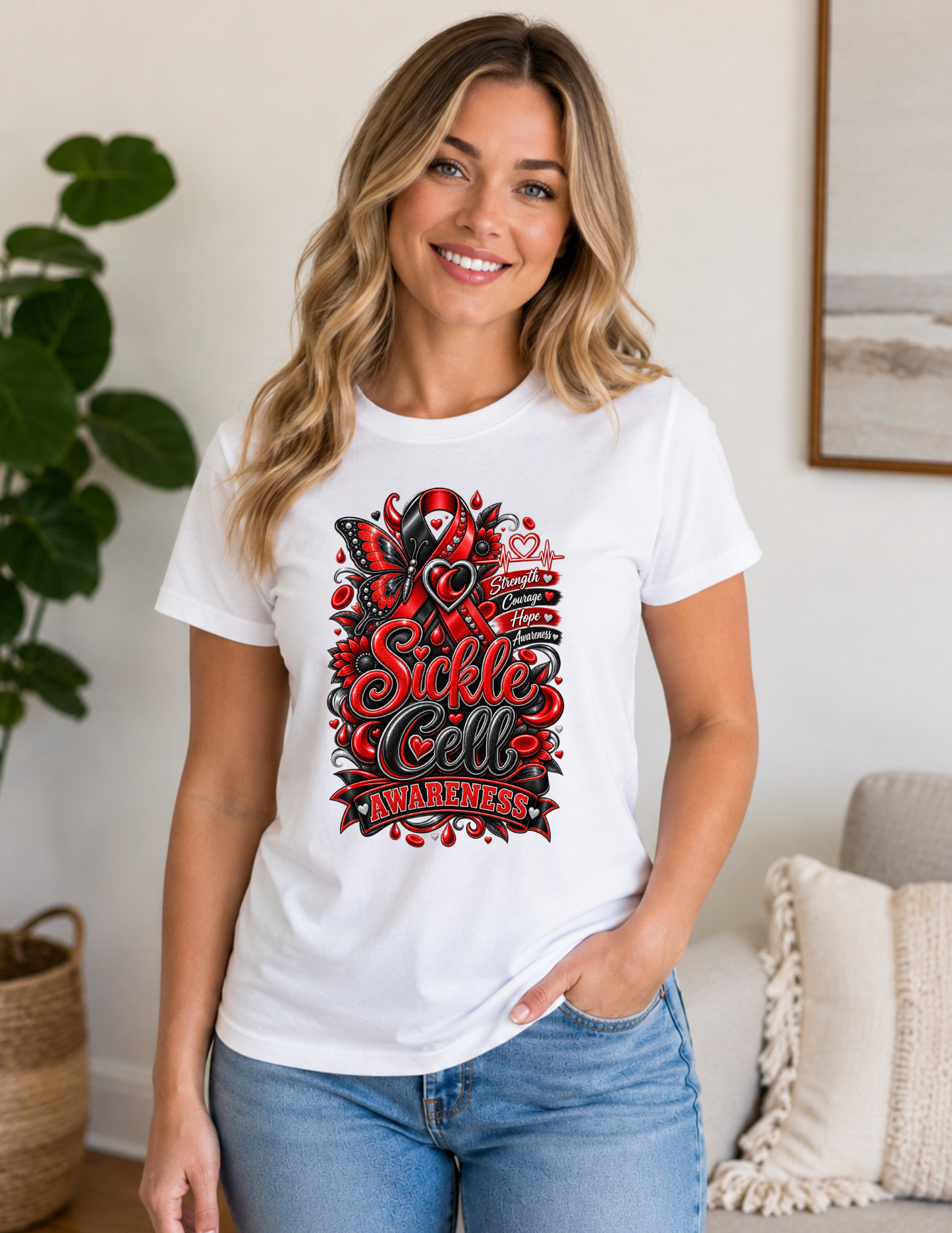 Strength Courage Hope Sickle Cell Awareness T-Shirt