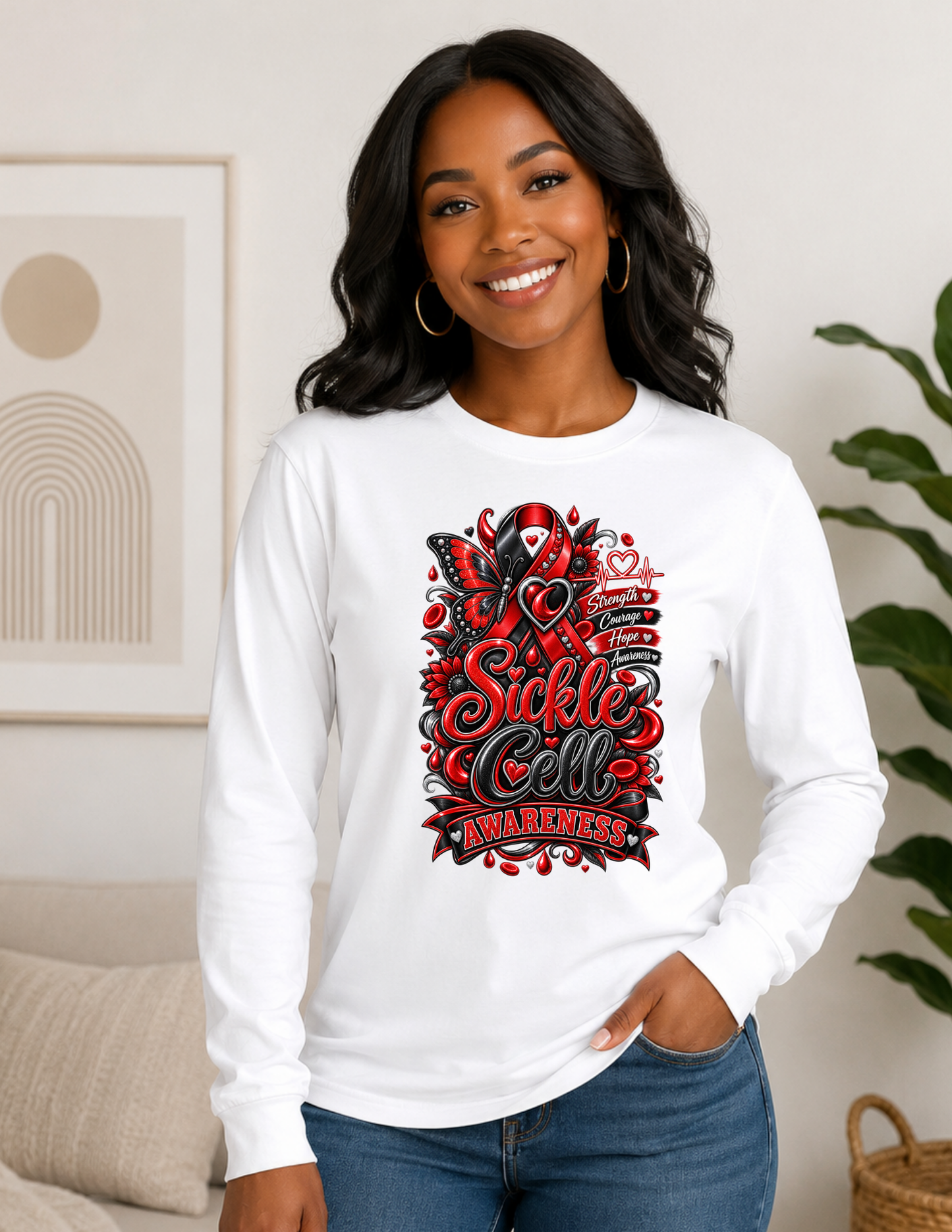 Sickle Cell Awareness - Strength Courage Hope Long Sleeve Shirt