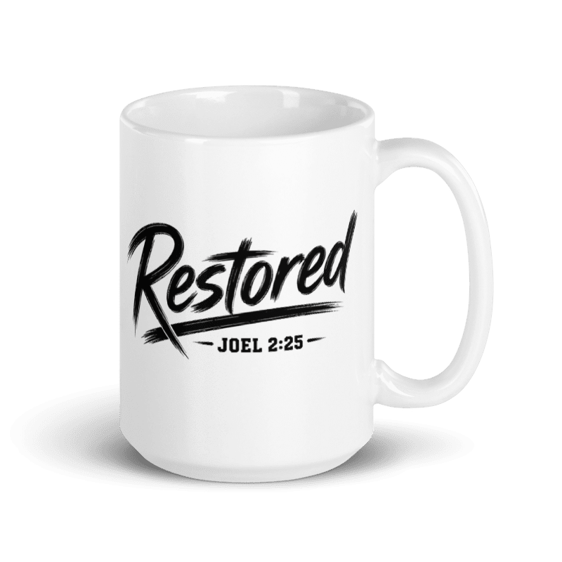 Restored Joel 2:25 15 oz Christian Coffee Mug | Black or White